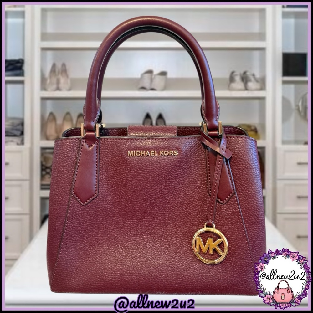 Michael Kors Kimberly Small Leather Satchel Crossbody Bag Merlot W/ Gold Hdw